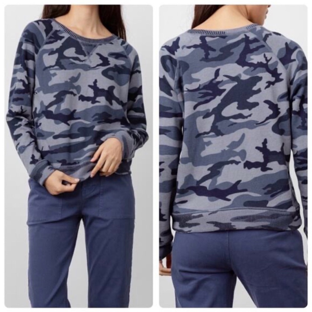 Rails Theo Sweatshirt Blue Indigo Camo Size Small Long Sleeve Crew Neck